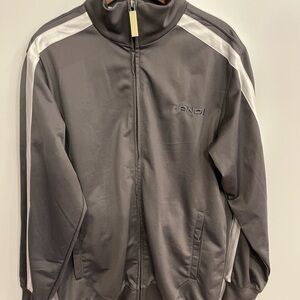 Andi Gray Windbreaker with White Stripe and High Collar